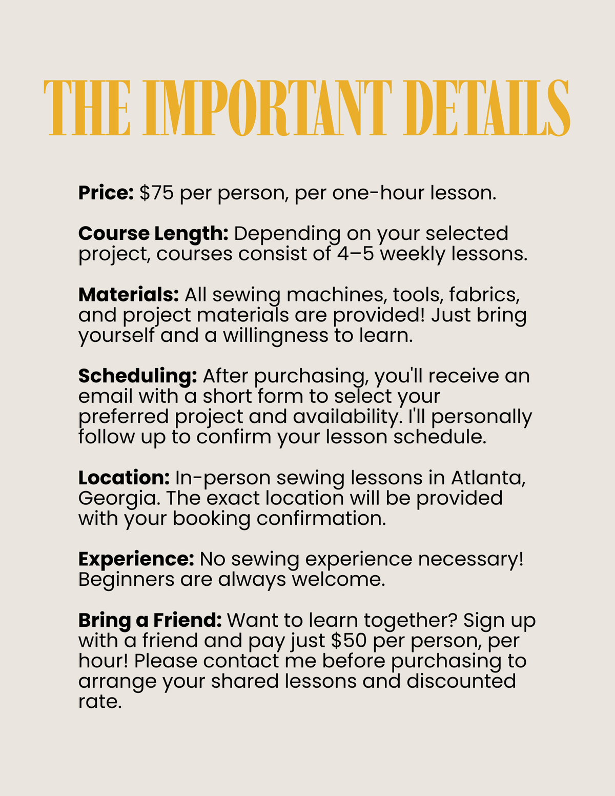 1-on-1 Sewing Lessons | Atlanta, Georgia